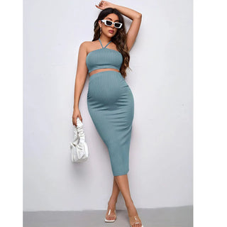 Pregnant Women Sexy Halter Cropped Twinset Suit